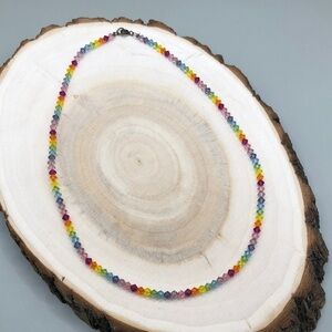 Artisan colorful rainbow  sterling silver 925 crystal necklace boho free spirit.